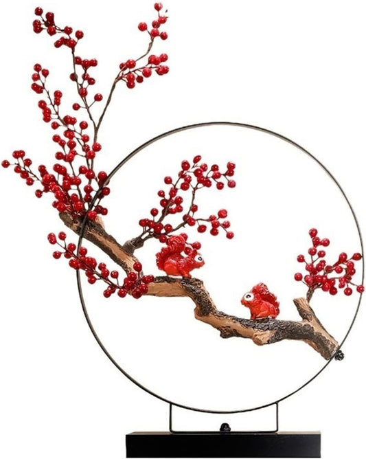 Vintage Artificial Floral Bouquet with Resin Squirrel Decor – Realistic Table Centerpiece Ornament