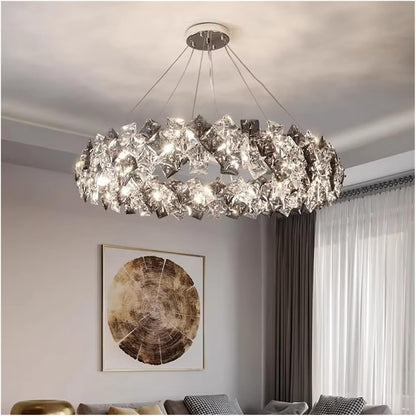 Modern Iron and Crystal Chandelier Pendant Light with Adjustable Height
