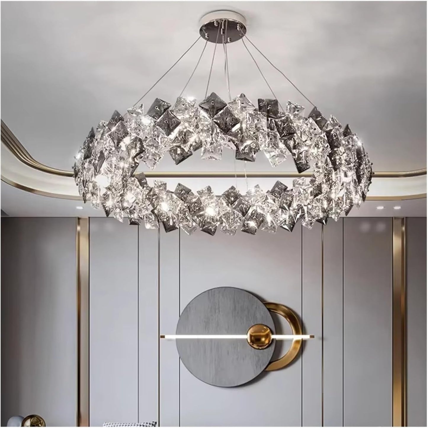 Modern Iron and Crystal Chandelier Pendant Light with Adjustable Height