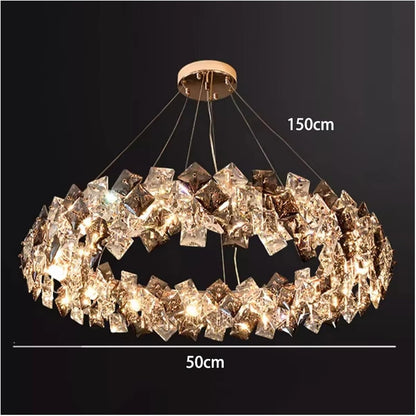 Modern Iron and Crystal Chandelier Pendant Light with Adjustable Height