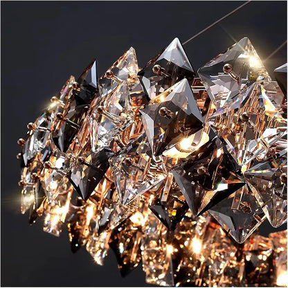 Modern Iron and Crystal Chandelier Pendant Light with Adjustable Height